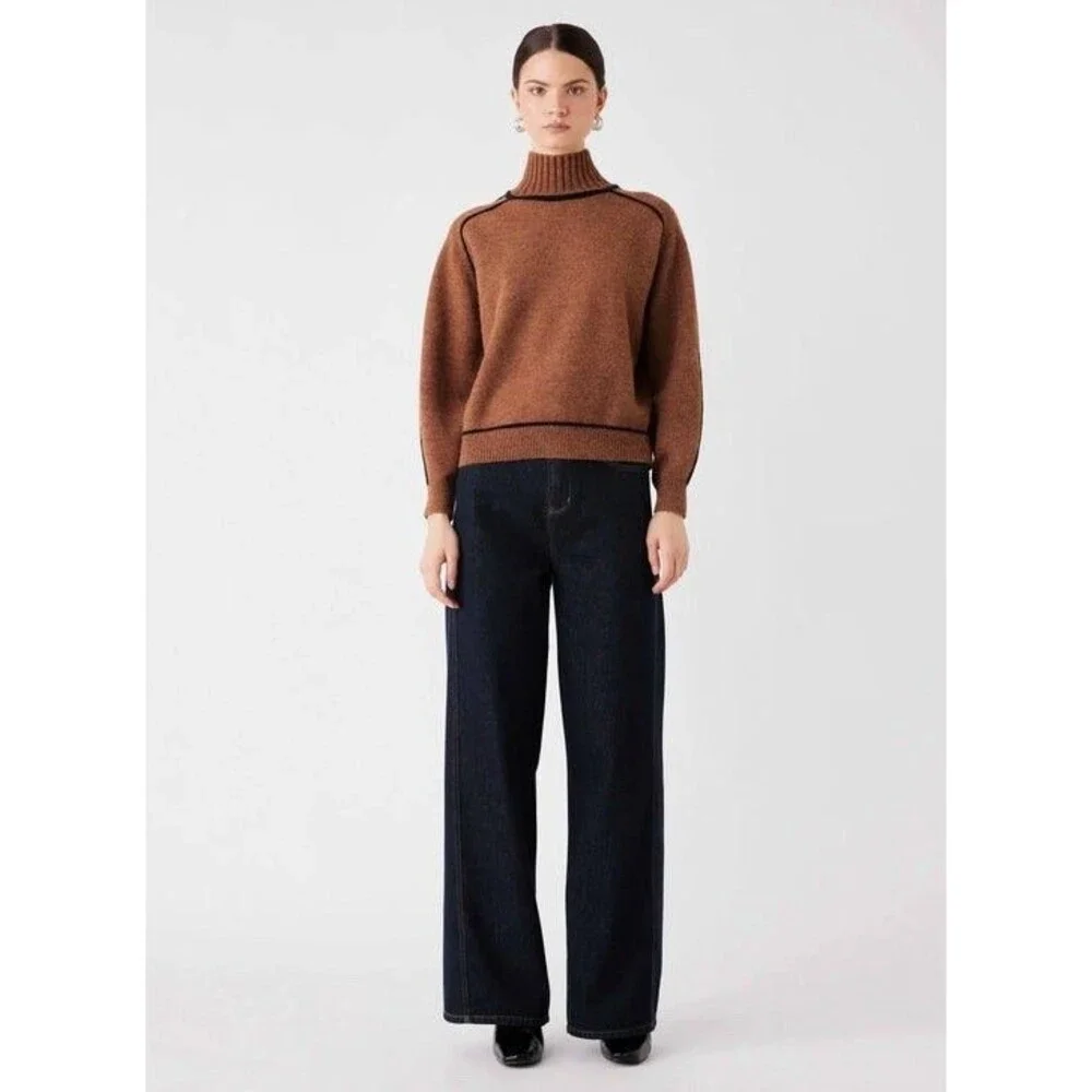 Weekend Womens Turtleneck Sweater Size L Nutmeg/Black